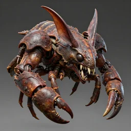 doom, crustacean, isopod, muscular body, chiroptera head, chiroptera ears, big sharp teeth, mecha, hyperrealism, artstation, cgsociety, zbrush, no background