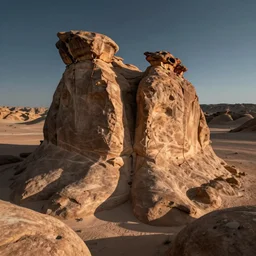 wide landscape photo of a large desert rock formation shaped like a vertebrae