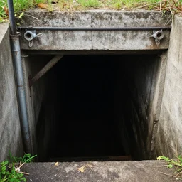 outside a large dark sewer exit