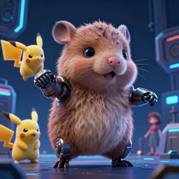 high quality 3 d render sci - fi very cute fluffy! wombat!! mecha!! dancing, highly detailed, unreal engine cinematic smooth, in the style of detective pikachu & blade runner, hannah yata charlie immer, dark blue neon light, low angle, uhd 8 k, sharp focus