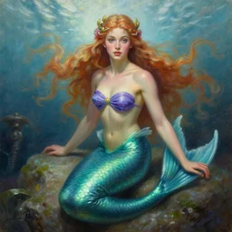 a beautiful portrait of a mermaid queen, a detailed painting by greg rutkowski and raymond swanland, featured on cgsociety, fantasy art, detailed painting, artstation hd, photorealistic