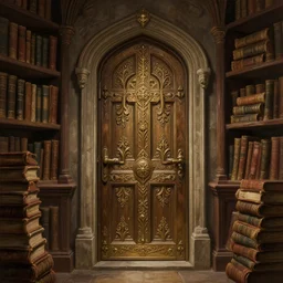a detailed portrait of an enchanted door inside an ancient library full of old tomes, by victo ngai and justin gerard, digital art, realistic painting, very detailed, fantasy, high definition, cinematic light, dnd, trending on artstation