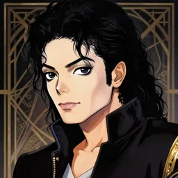 ilya kuvshinov anime illustration of michael jackson, fine detail, perfect anime face, dramatic lighting, dynamic composition, moody, art deco, cel shading, vivid, stippled lighting, rich texture, yoshinari yoh, alphonse mucha, takashi murakami, ( ( ( colorful ) ) ), eguchi