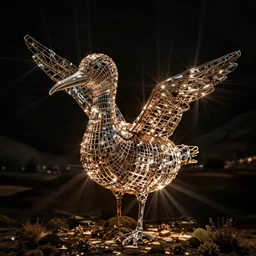 albatross statue made of wire mesh