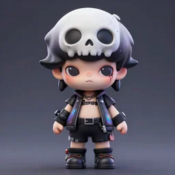 portrait of a grungy skull anime and chibi very cute doll by super ss, cyberpunk fashion, nendoroid, kawaii, cyberpunk fashion, character modeling, maximalist sculpted design, toy design, substance 3 d painter, vray, soft vinyl, trending in artstation