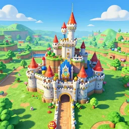 3D Mario 64 castle aerial view, 4k, summer
