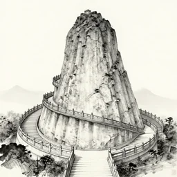 landscape towering temple surrounded by a spiralling staircase, inktober, smooth, sharp focus, scenic, cell shaded, detailed comicbook art, award winning, trending on artstation, artwork by moebius
