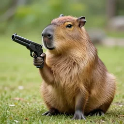 profile picture of a gun gun gun realistic capybara holding a gun