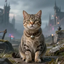photo of a viking cat, highly detailed, trending on ArtStation, magical Battlefield background, centered