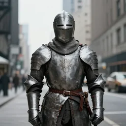 Medieval knight in 1979 New York