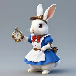 the white rabbit from alice in wonderland in a steampunk outfit holding his pocket watch, concept art, highly detailed, vivid colors