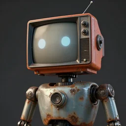 a robot with a ( ( ( ( ( broken ) ) ) ) ) old tv head, rusty, concept art, matte painting, trending artstation, octane render, cinematic lightning, 8 k
