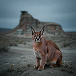 cute fluffy caracal in ansel adams ghost town fujifilm 5 0 - 1 4 0 mm f 2. 8 long - exposure photographs that convey ominous and calm spooky