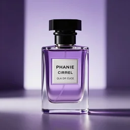 close up shot of one premium perfume bottle containing purple liquid, the bottle is placed on a table, the bottle is in the middle of the scene ultra detail, commercial, designer product, cinematic lighting, hd artstation, symmetrical, rendered, 4k