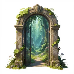 magic portal gate, transparent background with a picture of the afterlife, ultra wide shot, lush colors, in the style of greg rutkowski and hans zatzka, digital art, sharp focus, highly realistic, exquisite ornate metal gothic icon heavy patina, delicate, enchanting, otherworldly, ethereal, mythology, mystical