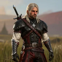 screenshot of geralt of rivia in red dead redemption 2,