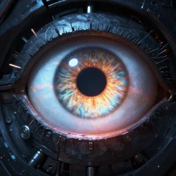 a giant mechanical eye, cinematic lighting, abstract, glow, wlop, artgerm, dan mumford, artstation, unreal engine 5, octane render