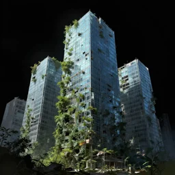 dramatic color, overgrown brutalist architecture, in abandoned city, glass, dramatic, artstation, by wayne barlowe, trending on pixiv, by wlop, by atey ghailan, black background