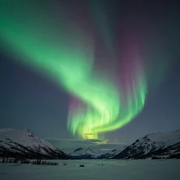 a photograph of an alaskan landscape at night with aurora borealis and stars visible, beautiful, photography, award winning, timelapse
