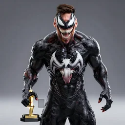 venom fused with messi, cgsociety award winning render, sony, cinetamic shot
