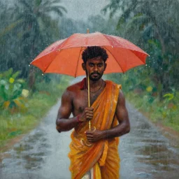 kerala, award winning, oil painting, raining