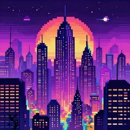 beautiful synthwave city pixel art