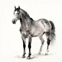 serene horse, ink aribrush painting on white background