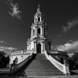 stairs to a magical neoclassical tower on the top. by konstantin razumov, chiaroscuro, highly detailded