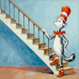 a painting of a staircase illustrated by Dr Seuss