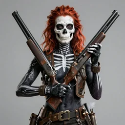 octane, Unreal engine, Samara Weaving with skull paint holding a shotgun
