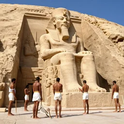 several slaves from the ancient egypt building a giant statue in honor to karl marx