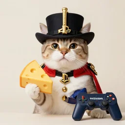 a cat dressed as Napoleon holding cheese for PlayStation 2
