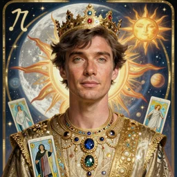 cillian murphy portrait by louis - theophile hingre and alphonse mucha, realistic, sharp focus, zodiac signs, tarot cards, planets, ethereal, art nouveau, magic, moon, sun, crown, dreamy, royal, jewellery