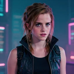 Photo of Emma Watson, cyberpunk style