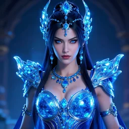 portrait of kitana, mortal kombat, empress, glowing sapphire, ornate and intricate blue jewelry, jaw dropping beauty, glowing background lighting, blue accent lighting, hyper detailed, fairy tale, 4 k octane render