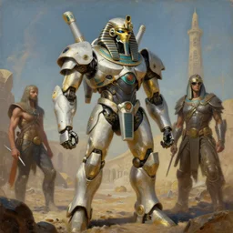 a egyptian mecha, tim hildebrandt, wayne barlowe, bruce pennington, donato giancola, trending on artstation, cinematic composition, beautiful lighting, hyper detailed, 8 k, oil on canvas