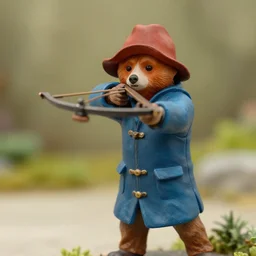 detailed figurine depicting paddington shooting a crossbow