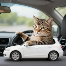 a cat driving a car, photo manipulation, digital art, photoshop, creative