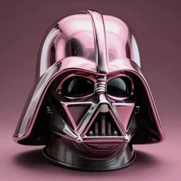 a photo of a chrome pink darth vader helmet very detailed