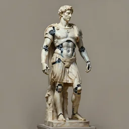 concept art of a greek statue of a ultimate robot artificial intelligence robot in the form of the statue of caesar augustus by jama jurabaev, brush hard, artstation, panaormic, high quality, brush stroke, soft lighting, renaissance style, full body