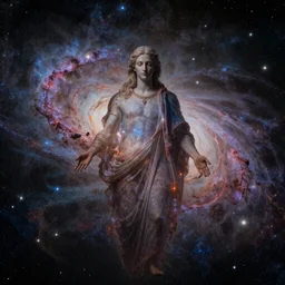 portrait of god, galaxies and nebulae behind him in a transcendent, ascended plane of existence and reality