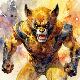 a beautifull intricate watercolour painting of angry wolverine marvel character, anger, chaos,, verry high details by william turner art, greg rutkowski and alphonse mucha, trending on artstation, very very detailed, masterpiece, vibrant colors
