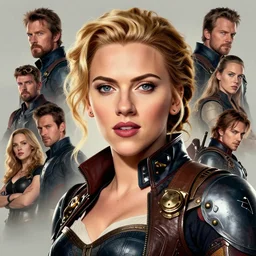 captain america played by by scarlett johansson wearing steampunk outfit, face portrait, hd shot, digital portrait, elegant, beautiful, fantasy art, artstation, comic style, by artgerm, guy denning, jakub rozalski, magali villeneuve and charlie bowater