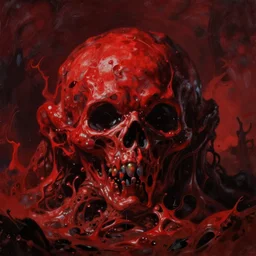 a horror painting of a slowly pulsating red mass