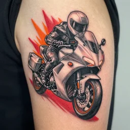 tattoo of a ghostrider, white, red orange and black ink strokes detailed, hyperrealistic trending on artstation