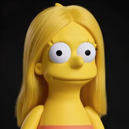 studio portrait of girl that looks excactly like lisa simpson, lookalike, as if lisa simpson came to life, soft light, black background, fine details, close - up, award winning photo by martin schoeller