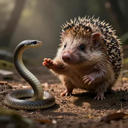 a gangster hedgehog ready for a fight with a slippery snake