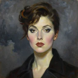 woman, detailed almond eyes shape, dressed in beatnik style, dark clouds, stylish, greg hildebrandt fancy paris oil painting high quality