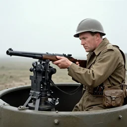 bob hope manning a machine gun nest in world war 2, photo realistic, 8 k