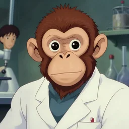 a film still portrait of a 1 9 5 0's disney monkey antropormophic scientist, finely detailed features, closeup at the faces, perfect art, in the lab, wise monkey, gapmoe yandere grimdark, trending on pixiv fanbox, painted by greg rutkowski makoto shinkai takashi takeuchi studio ghibli, akihiko yoshida,
